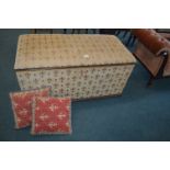 Fabric Covered Trunk with Fleur-De-Lys Design
