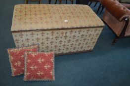 Fabric Covered Trunk with Fleur-De-Lys Design