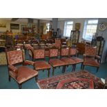 Set of Six Mahogany Dining Chairs with Red Upholst