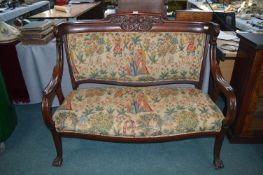 Victorian Carved Mahogany Settee with Medieval Tap