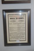 Framed Political Poster 1840 The Whig Economy