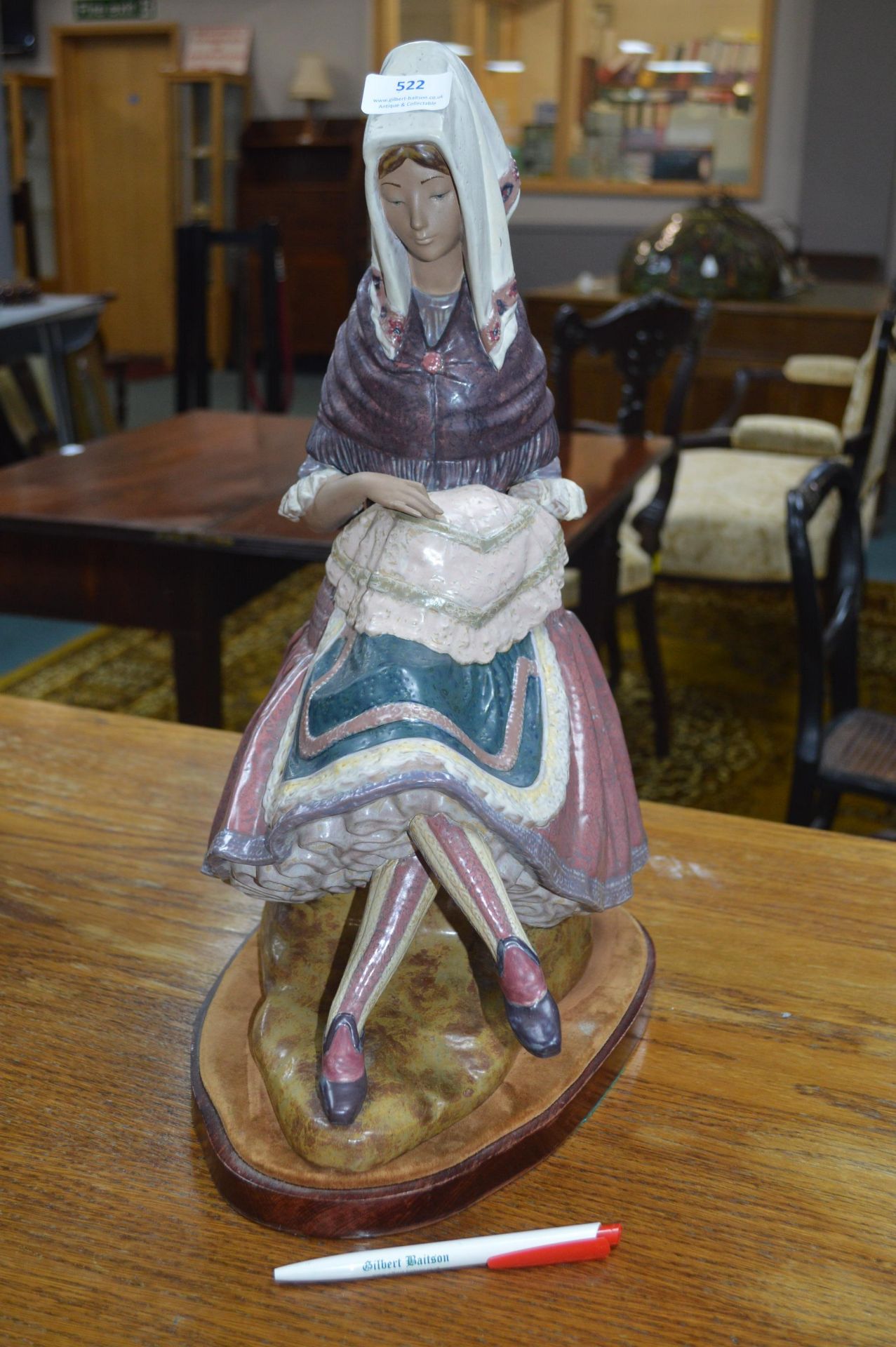 Lladro Figure of a Girl Sewing on Wooden Base - Image 5 of 5