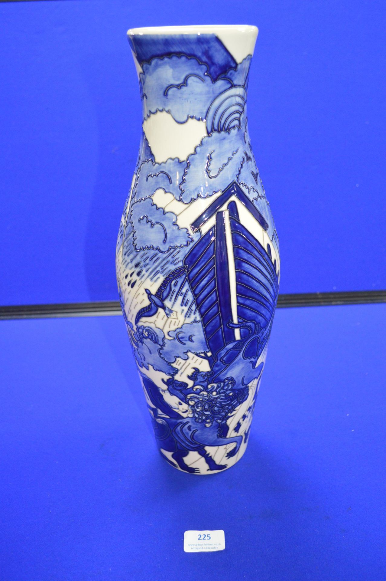 Moorcroft Blue & White Vase with Noah's Ark Design - Image 2 of 6