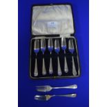 Cased Set of Eight Hallmarked Sterling Silver Cake Forks, Sheffield 1930