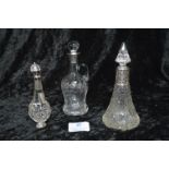 Three Silver Topped Cut Glass & Engraved Scent Bottles