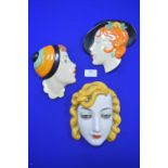 Three 1920's Art Deco Wall Masks