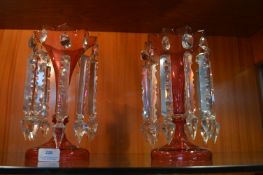 Pair of Cranberry Glass Lustre Vases