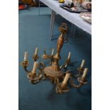 Large Gilded Brass Electrified Chandelier
