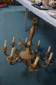 Large Gilded Brass Electrified Chandelier