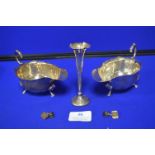 Pair of Hallmarked Sterling Silver Cream Jugs, Silver Specimen Vase, and Cufflinks