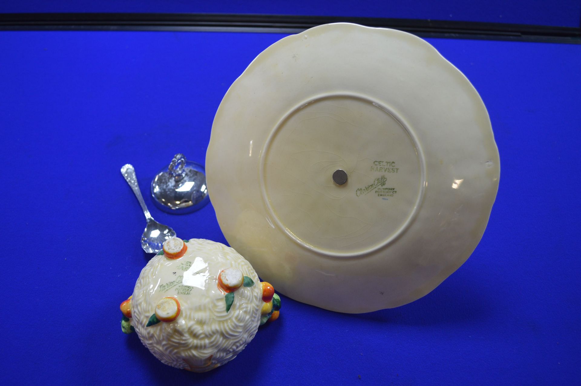Clarice Cliff Celtic Harvest Cake Stand plus Jam Pot and Cover - Image 3 of 3
