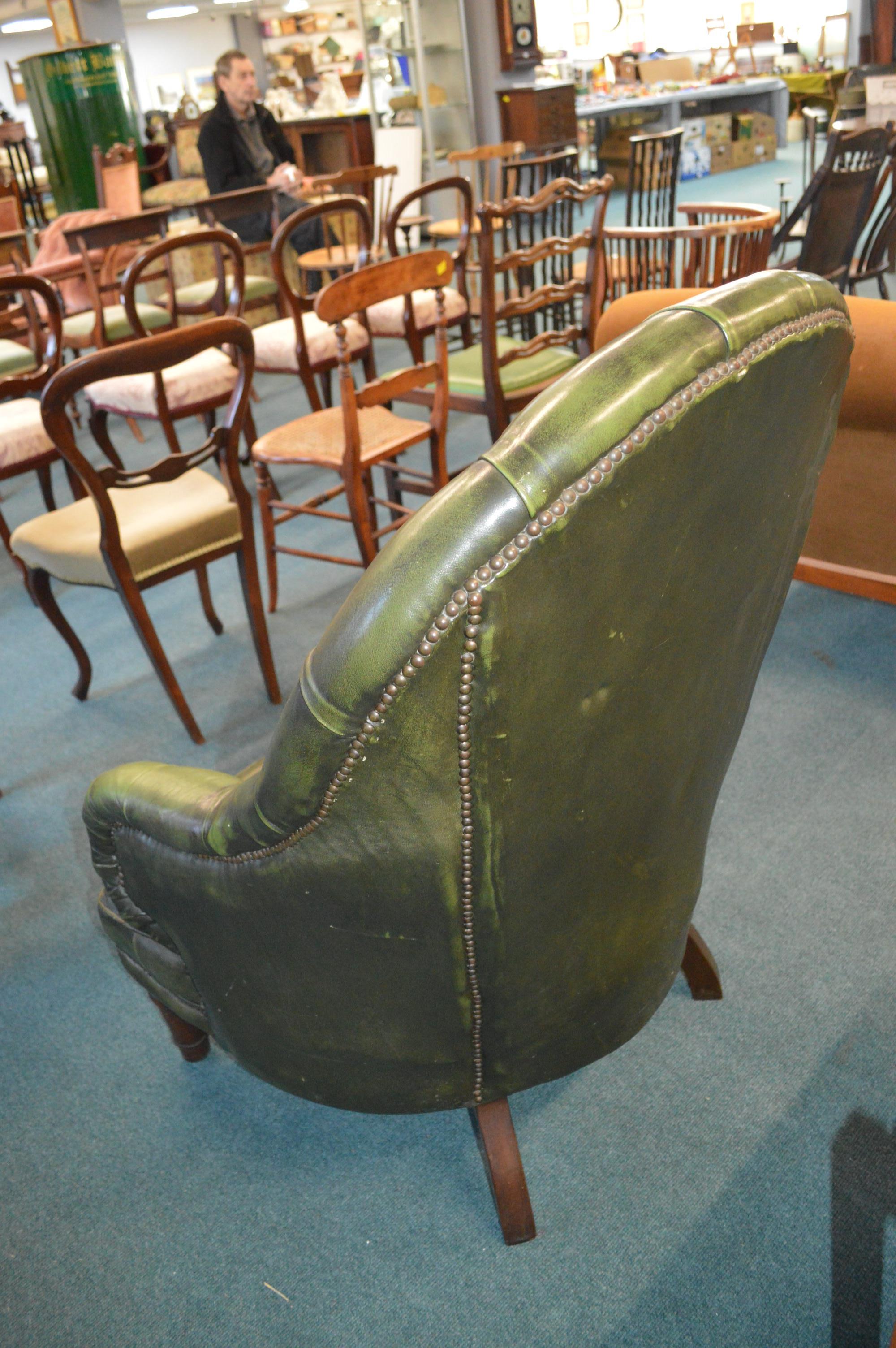 Green Leather Chesterfield Wingback Armchair - Image 2 of 2