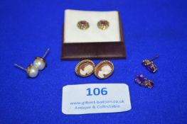 Four Pairs of 9k Gold Ear Studs