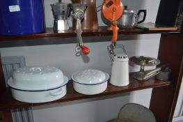Enamel Kitchenware, Chocolate Moulds, Cake Stand,