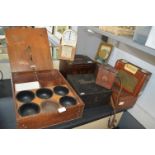Wooden Boxes Including Till, Radios, Microphone, Cameras, etc.