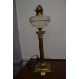 Brass Corinthian Column Oil Lamp Converted to Elec