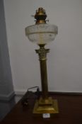 Brass Corinthian Column Oil Lamp Converted to Elec