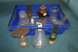 Oil Lamps, Shades, and Chimneys, etc.