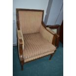 Victorian Mahogany Armchair with Striped Upholstery