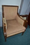 Victorian Mahogany Armchair with Striped Upholstery