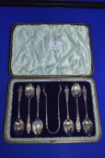 Cased Set of Silver Teaspoons and Tongs, Sheffield 1891