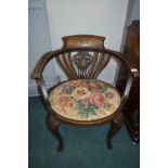 Inlaid Mahogany Salon Chair with Floral Upholstery