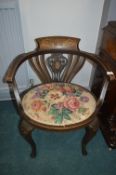 Inlaid Mahogany Salon Chair with Floral Upholstery