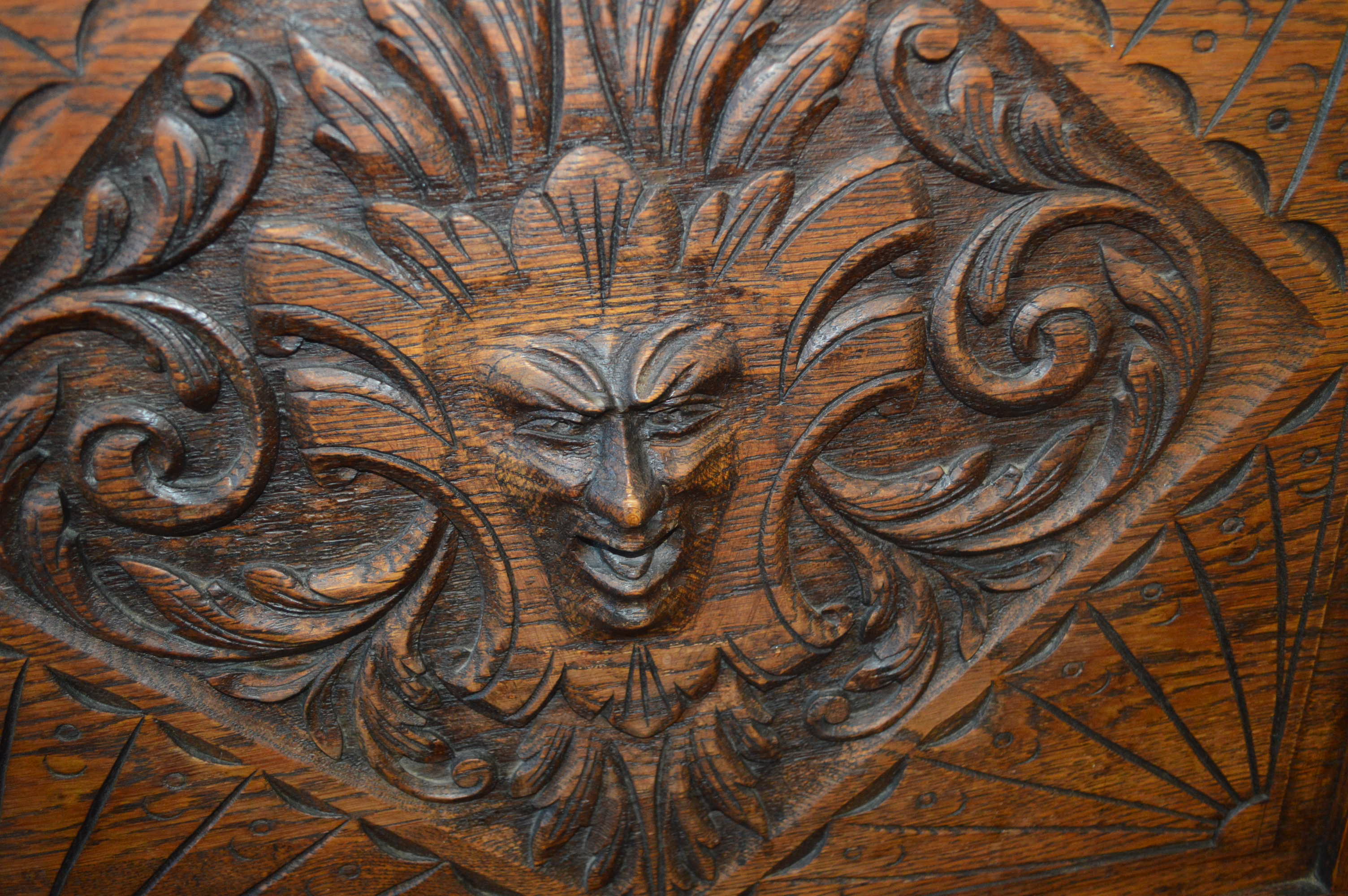 Carved Oak Chest with Green Man Design - Image 2 of 4