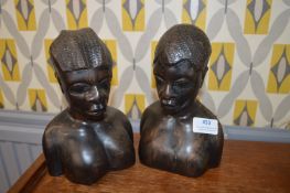 Pair of Ethnic Carved Busts