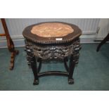 Oriental Carved Table with Inlaid Marble Top