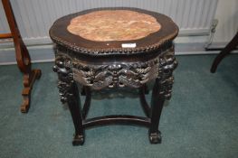 Oriental Carved Table with Inlaid Marble Top