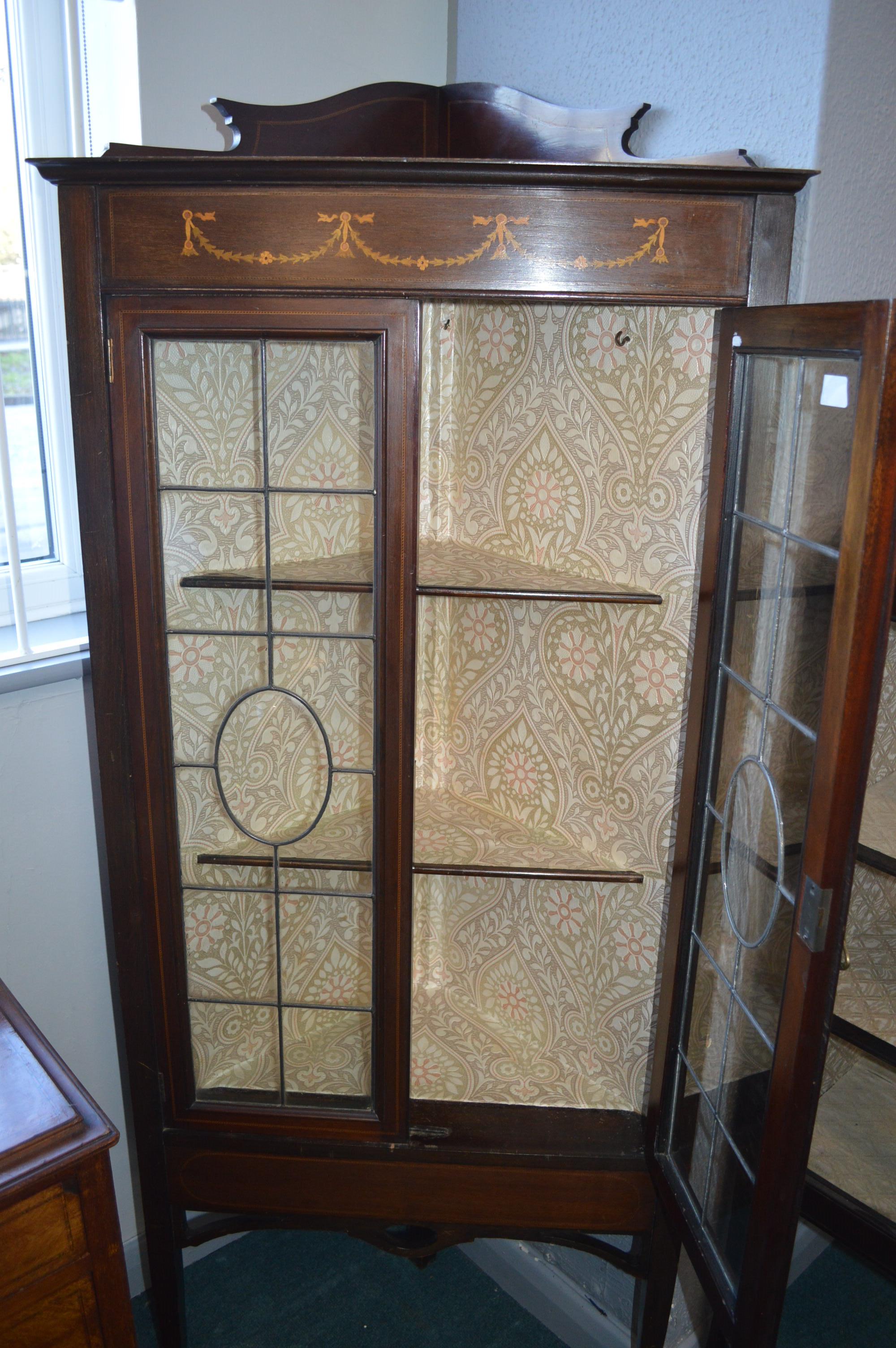 Edwardian Inlaid Corner Display Cabinet with Leade - Image 2 of 2