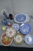 Blue & White Willow Pattern Plates, etc. plus Moorcroft Vase (AF)