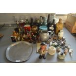 Vintage Pub and Drinking Items Including Whisky Jugs, Trays, Miniatures, Bottles, Corkscrews, etc.