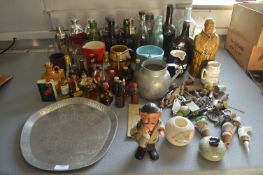 Vintage Pub and Drinking Items Including Whisky Jugs, Trays, Miniatures, Bottles, Corkscrews, etc.