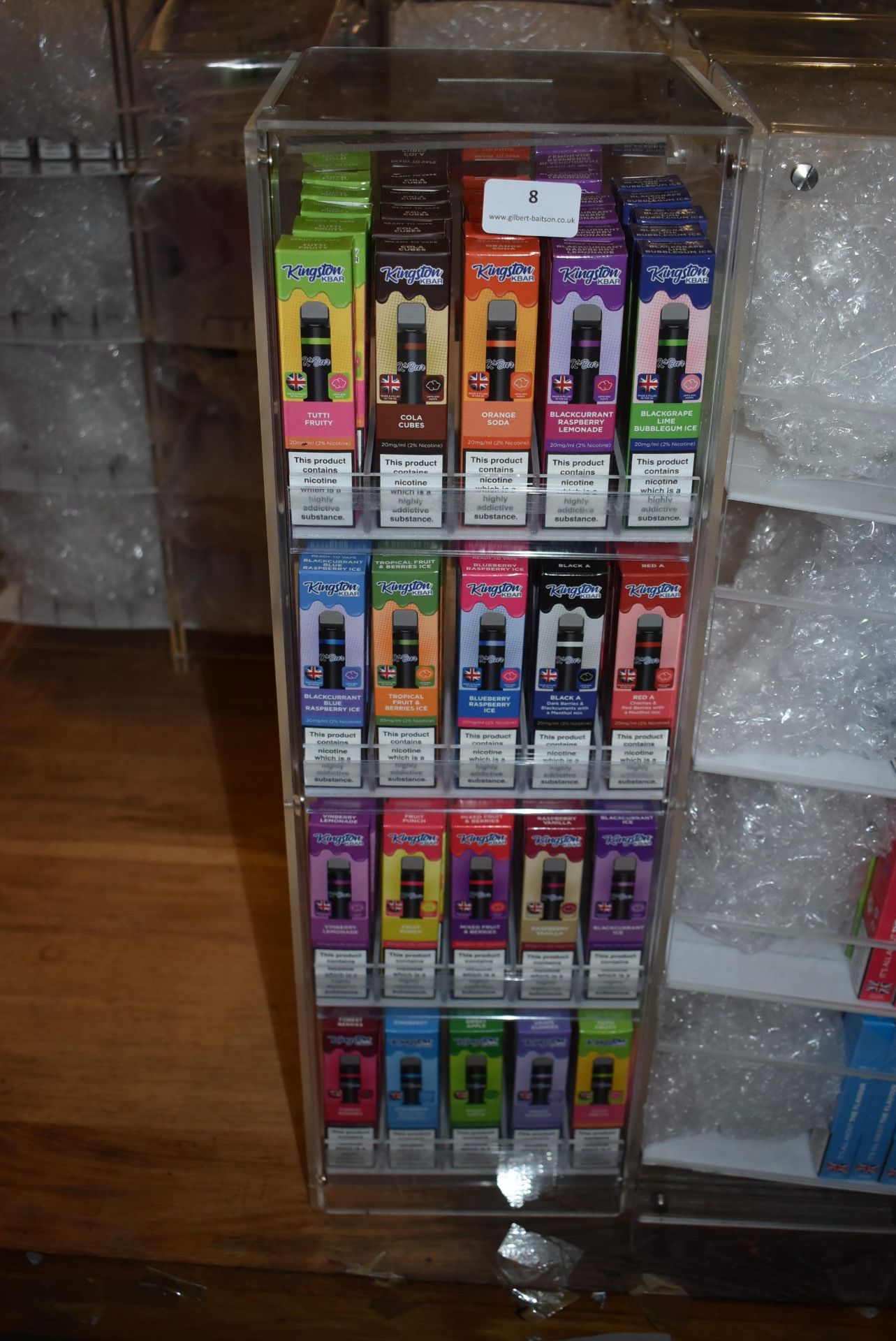 *Perspex Display Cabinet Containing 100x Kingston K Bar 20mg 600 Puff Disposable vapes (mixed