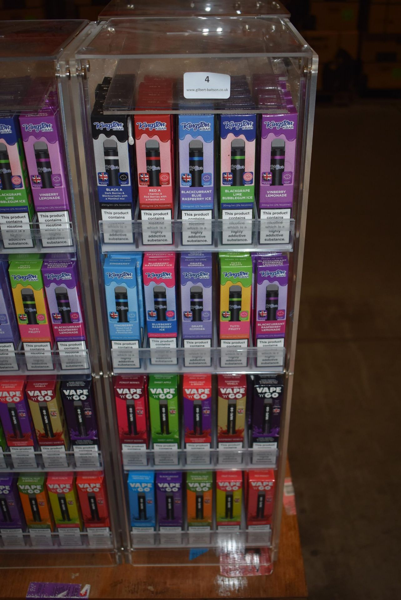 *Perspex Display Cabinet Containing 100x Kingston K Bar 20mg 600 Puff Disposable vapes (mixed