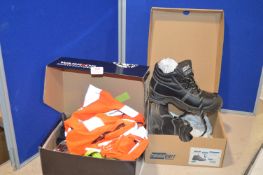 *Pair of Oil Resistant Boots Size: 42, and a Box of Gloves and Hi-Vis Jackets