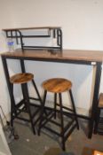 *Steel Framed Wooden Topped Breakfast Bar ~11.2m long x 1m high with Two Barstools, and a Matching