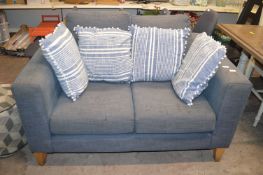 Blue Two Seat Upholstered Settee with Pouffe and F