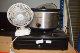 Crock-Pot Slow Cooker, Small Desk Fan, and a Cash