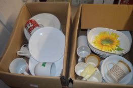 Three Boxes of Plastic Containers, Cups, Plates, e