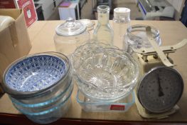 Set of Scales, Storage Jars, and Various Glass Bow