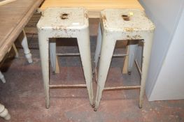 Two Antique Style Stackable Metal Barstools