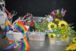 Three Plastic Trays of Artificial Flowers, Pride F