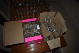 *Two Boxes of Six Lav Glasses, and Box of Tumblers
