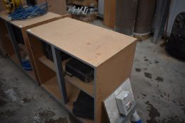 *MDF Storage Unit Containing Assorted Plastic Toolboxes