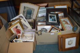 Two Boxes of Small Framed Pictures and Prints