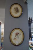 Pair of Dog Prints in Oval Frames