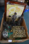 Brass and Metal Ware, Spelter Figures, Motor Lamp,